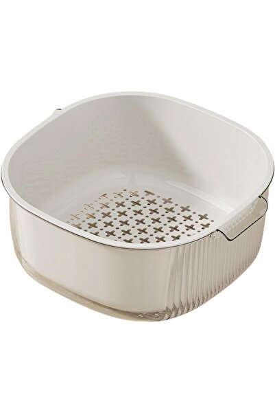 zola Fruit/vegetable washing sieve, with 2 handles and transparent bowl, plastic, 28x26x12 cm, white/cream