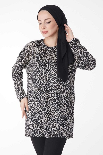 TOFİSA Leopard Patterned Blouse Beige - 24736