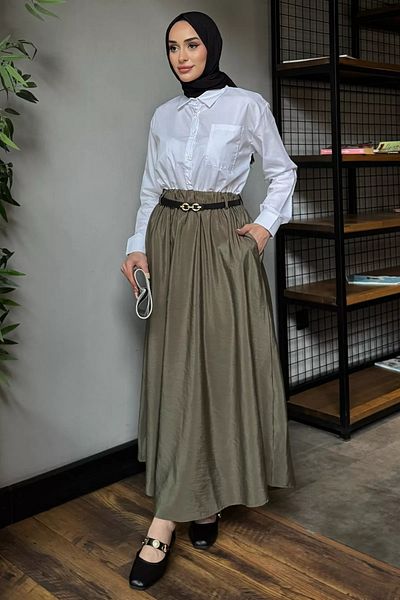 julude Rochie hijab cu curea cu garnitură parașuta kaki