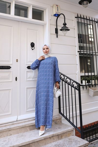 Nevayla Moda Φόρεμα βισκόζης με floral σχέδιο - Μπλε / E0128
