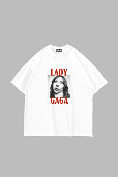 Bak Moda Fotografija Lady Gage Štampano Oversize kroj Unisex bela majica