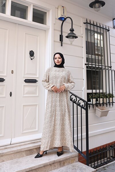 Nevayla Moda Φόρεμα βισκόζης με floral σχέδιο - Μπεζ / E0128