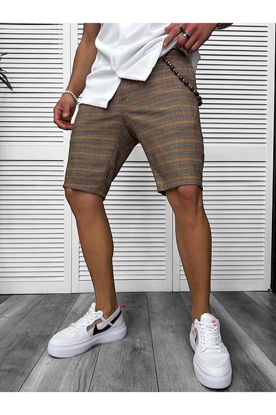dehaine Men's shorts, plaid, casual, brown, 13164