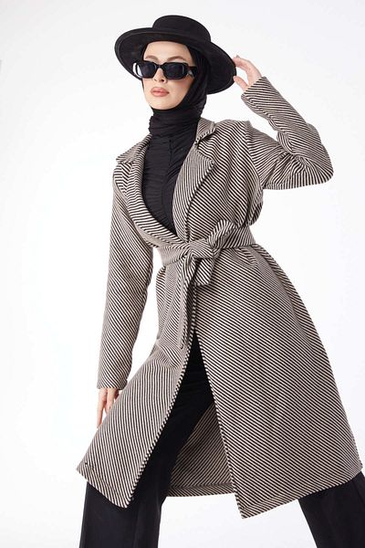 TOFİSA Belted Cashmere Coat Mink - 13115