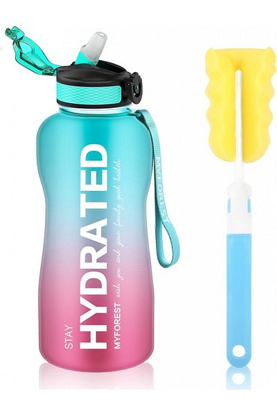MYFOREST Water Bottle And Brush Set, Silicone, Blue/pink, 10.9 X 29.9 Cm, 2.2 L