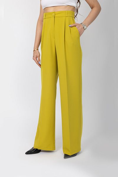 Stil Sepeti Women's Oil Green High Waist Pleated Palazzo Fabric Pants Drl-100078236