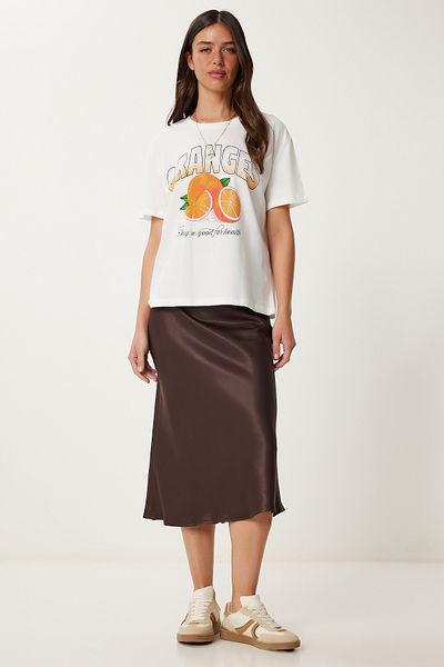 Lovelyİstanbul Fusta Midi din satin MARO ÎNCHIS LNS0068