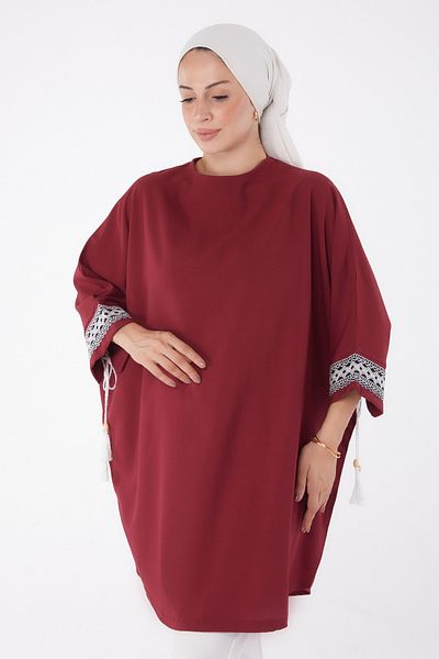 TOFİSA Tunica cu maneci liliac cu ciucuri Rosu Claret - 13256