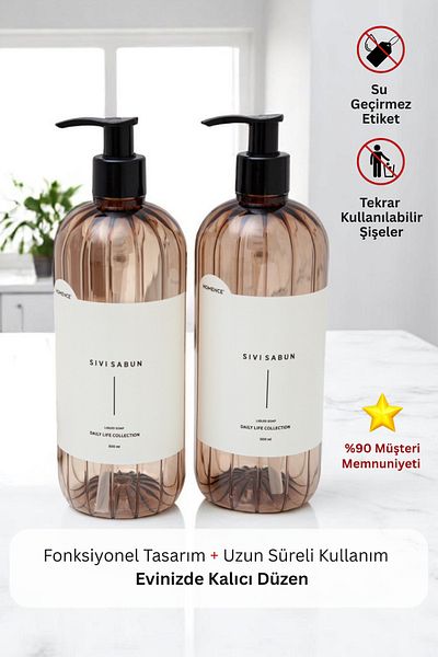 homence Liquid Soap Labeled Plastic Bottle Set of 2 Light Brown Soap Dispenser500 ml