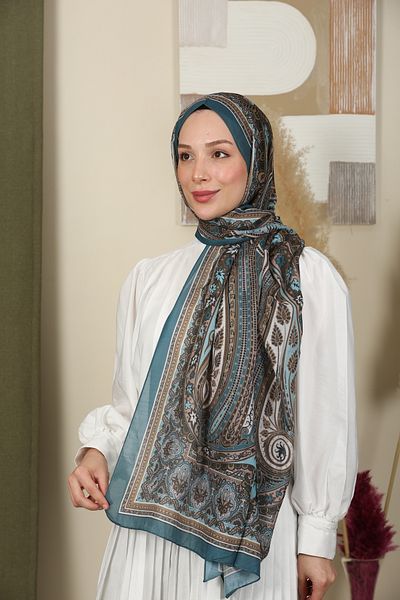 moda camiya Retro Ethnic Pattern Shawl Petrol Mink Cotton Viscose - 70X180
