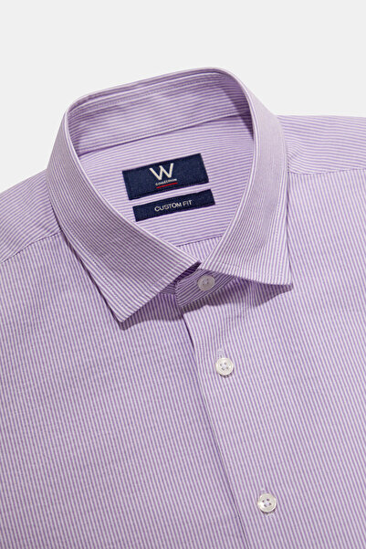 W Collection LİLA UZUN KOLLU ÇİZGİLİ PAMUK ELASTAN GÖMLEK