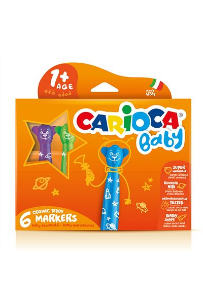 CARIOCA Teddy Jumbo Baby Super Washable Felt Tip Crayons 6 Pack 1+