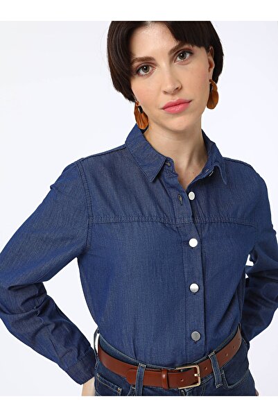 Refka Düğme Detaylı Denim Tunik - Koyu Mavi- Refka