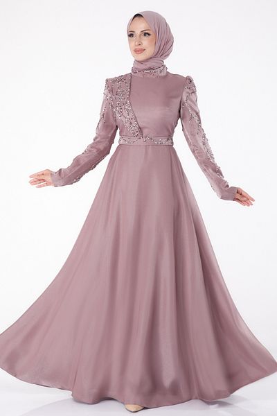 TOFİSA Stoned Evening Dress Lilac - 26197
