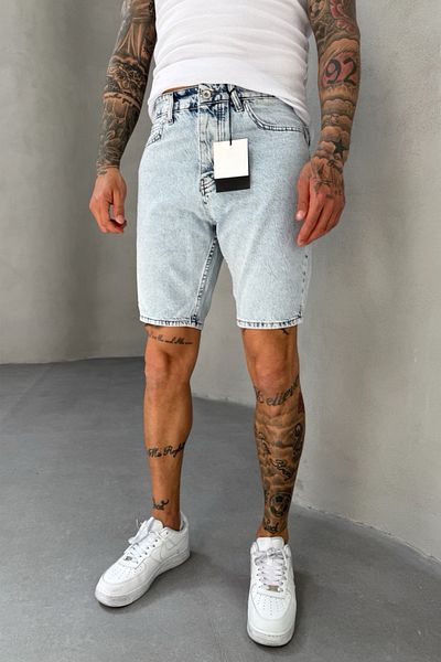 MADZEYMODA Snow Wash Denim Ύφασμα Ice Blue Ανδρικό τζιν σορτς Mz488