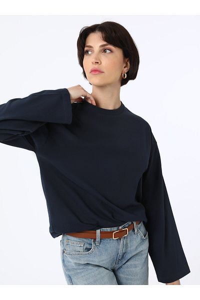 Benin Tricou tricotat oversize din bumbac - Bleumarin - Benin