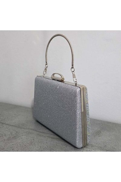 FashionForYou SUN POP event clutch bag, with multi-colored rhinestones, Silver