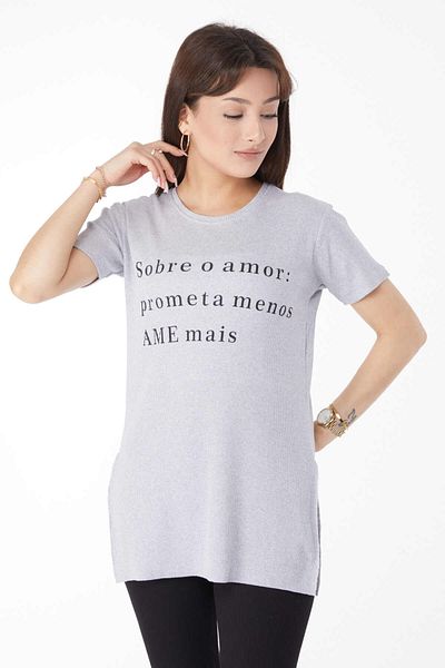 TOFİSA Printed Slit T-Shirt Gray - 24792