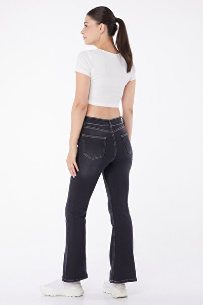 TOFİSA Kiszélesedő szárú farmer nadrág fekete - 23049