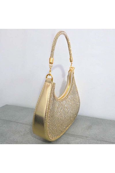 FashionForYou Geantă de seară FIZ HOBO, cu strasuri și curea detașabilă, AUR