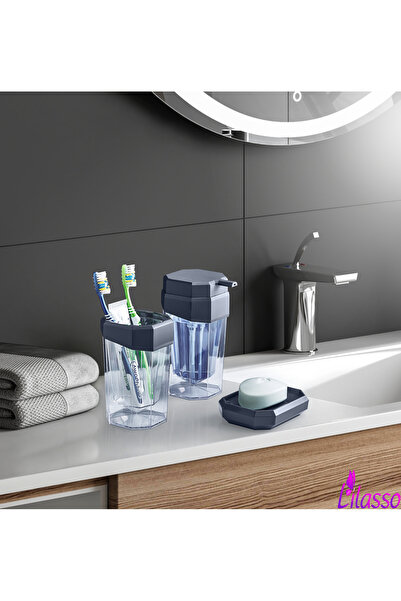 Lilasso Set de baie cu design special din 3 piese - Dozator de săpun - Suport...