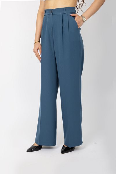 Stil Sepeti Women's Petrol High Waist Pleated Palazzo Fabric Pants Drl-100078236