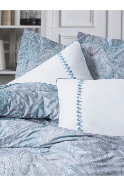 LiderGlobal Cotton Box Double Elite Satin Duvet Cover Set Stilla Blue