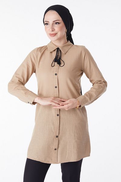 TOFİSA Tassel Detailed Tunic Beige - 13159