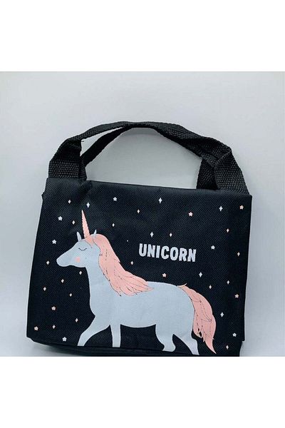 zola Geanta termica pentru mancare, 21x14x15 cm, neagra, model cu unicorn