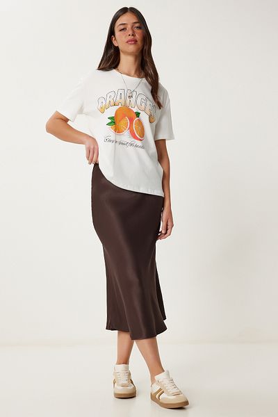 Lovelyİstanbul Fusta Midi din satin MARO ÎNCHIS LNS0068