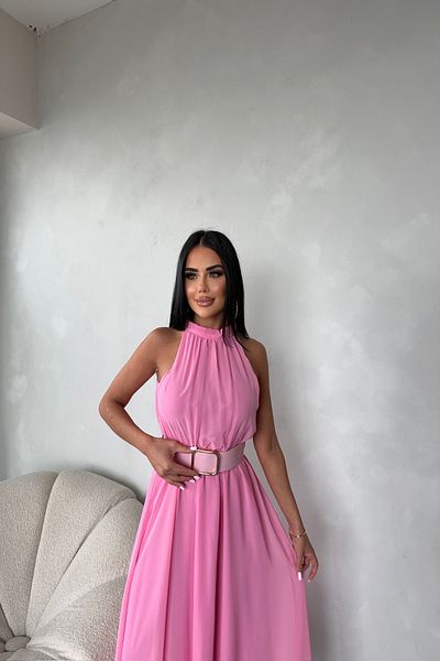 LİLA İSTANBUL Halter Neck Belt Special Design Chiffon Summer Dress