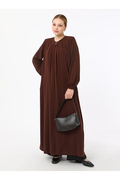 ALİA Μανίκι με φερμουάρ Λεπτομερές Medine Silk Large Size Ferace - Καφέ - Alia