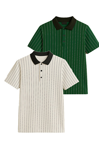 FATELLA Чоловічий 2-партний поло з вертикальним малюнком на комірі, на ґудзик...