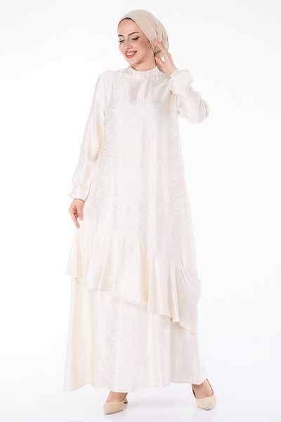 TOFİSA Ruffle Detailed Dress Stone - 25602