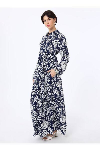 Refka Φόρεμα Hijab Viscose με Floral Print - Μπλε στάμπα - Refka