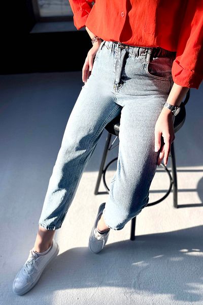 TOFİSA Pantaloni din denim cu talie elastică Ice Blue - 23044