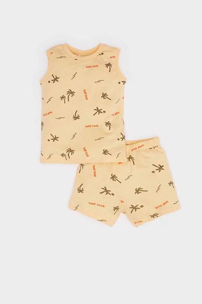 DeFacto Palm Tree Patterned Salmon Baby Boy Top and Bottom Set E8738A5/Og279