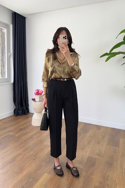 BİRCANÇİL Frons Black Belted Cap Pocket Carrot Pants