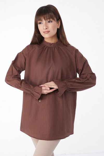 TOFİSA Straight Judge Collar Women's Brown Tunic - 13146