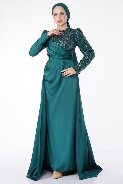 TOFİSA Flitrované večerní šaty s vlečkou Emerald - 24884