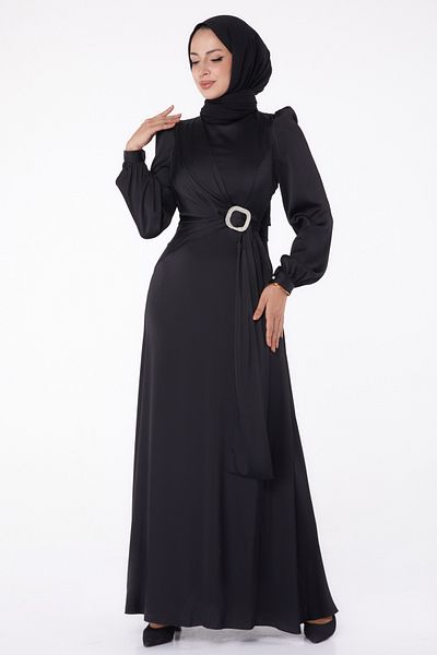 TOFİSA Stone Evening Dress Black - 26193