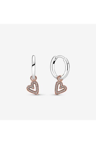 Pandora Cercei Pandora rotunzi cu inima Sclipitoare din Argint 925 si Aur Roz 14k