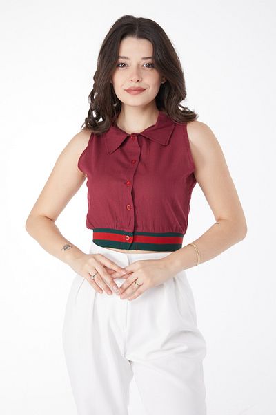 TOFİSA Skirt Elastic Detailed Crop Claret Red - 13162