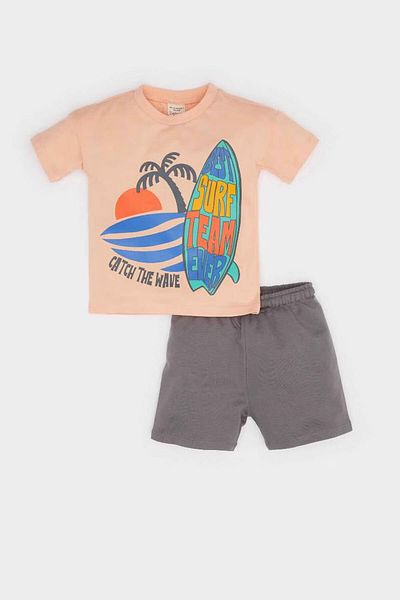 DeFacto Palm Printed Salmon Baby Boy Top and Bottom Set E6808A5/Og290