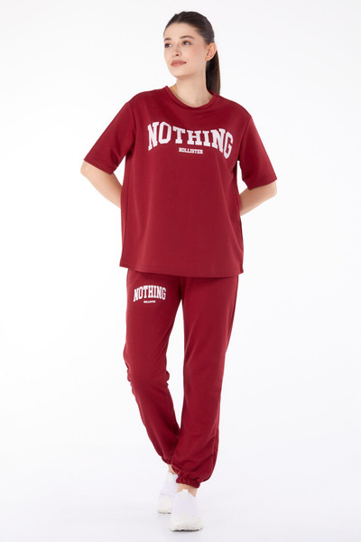 TOFİSA T-Shirt +Pants Double Set Burgundy - 13199