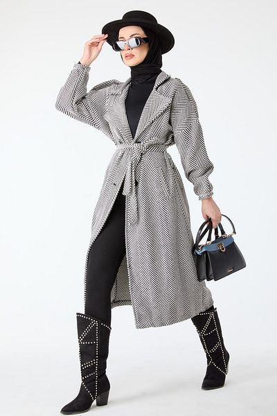 TOFİSA Lace-Up Coat White - 13108