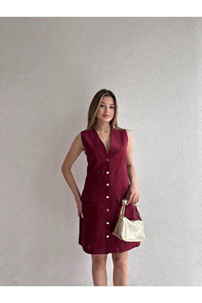 Mooi Butik HANKEL Mini Elbise 4569 - Bordo