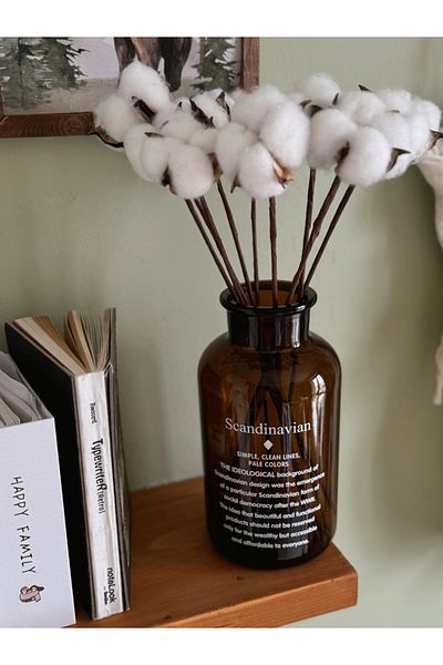 BUCOLIC Scandinavian Decorative Vase with Cotton Grass Bunch
