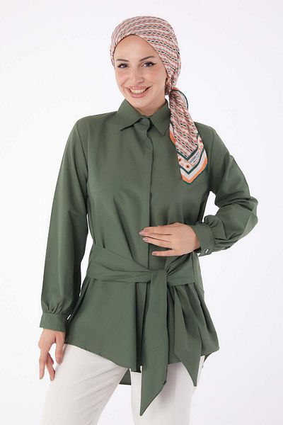 TOFİSA Lace Detailed Tunic Khaki - 13250