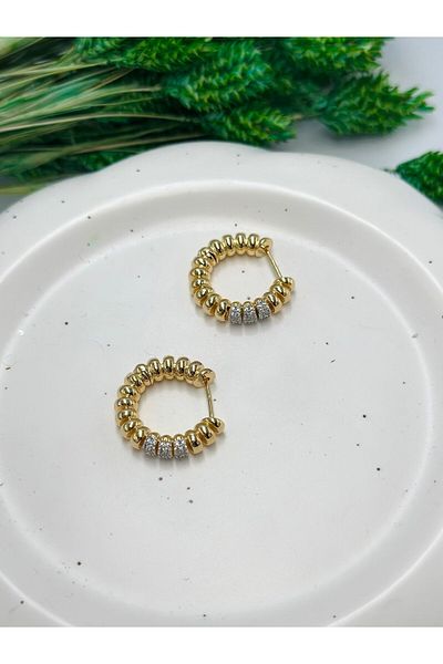 MyladyAccessoriess Zircon Stone Detailed Hoop Earrings (Steel)